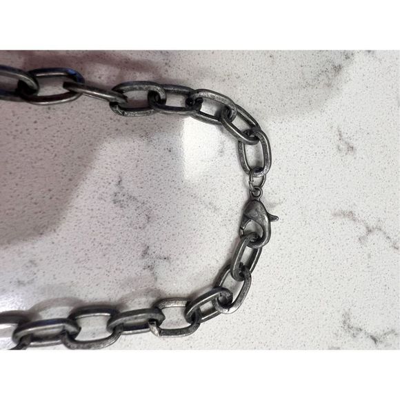 San Rio Hello Kitty Silver-Tone Dark Chain Choker Safety Pin Charm Necklace - Picture 2 of 5